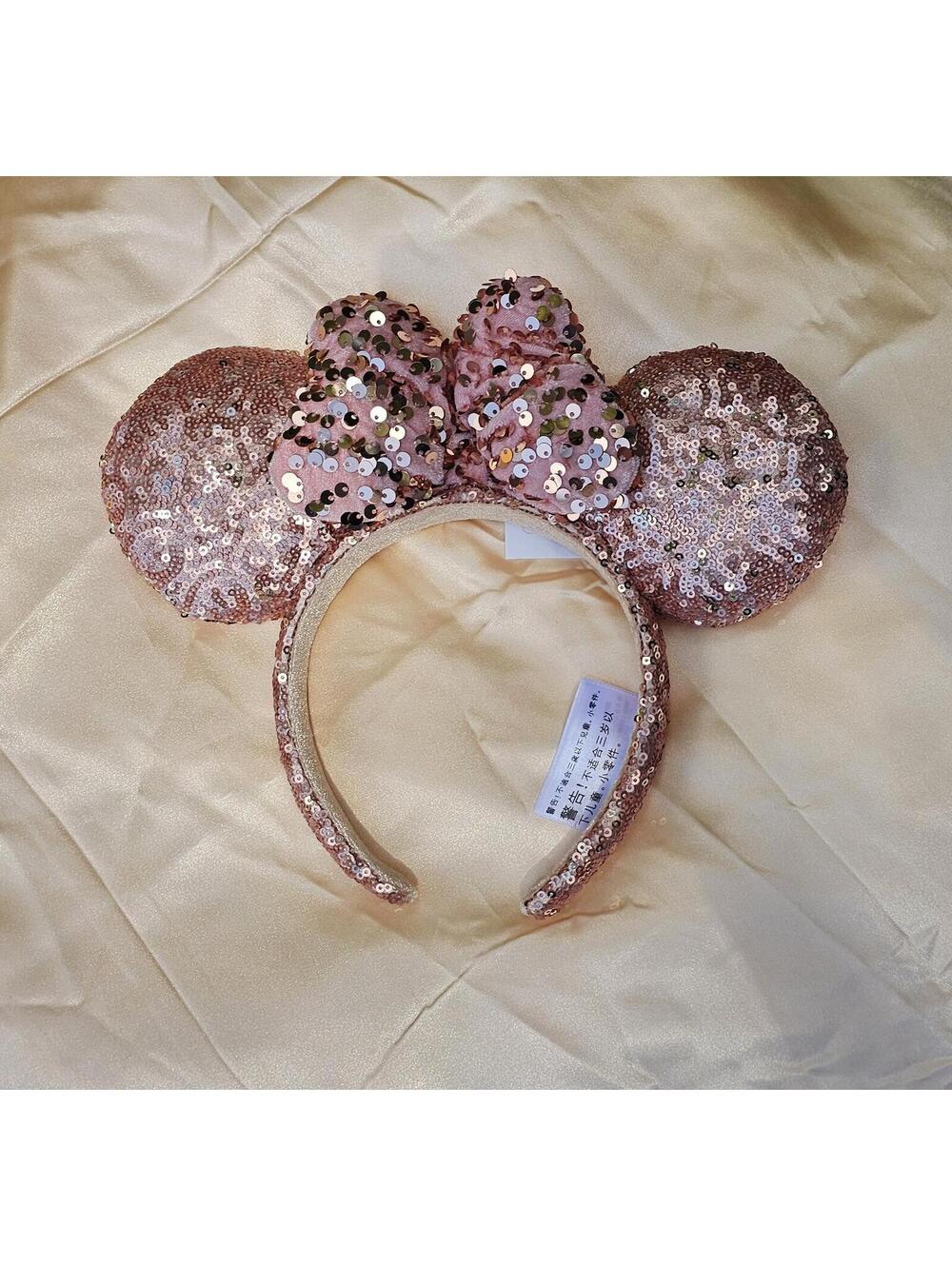 Puffy Rose Gold Sequin Minnie Mouse Ears Headband Bow